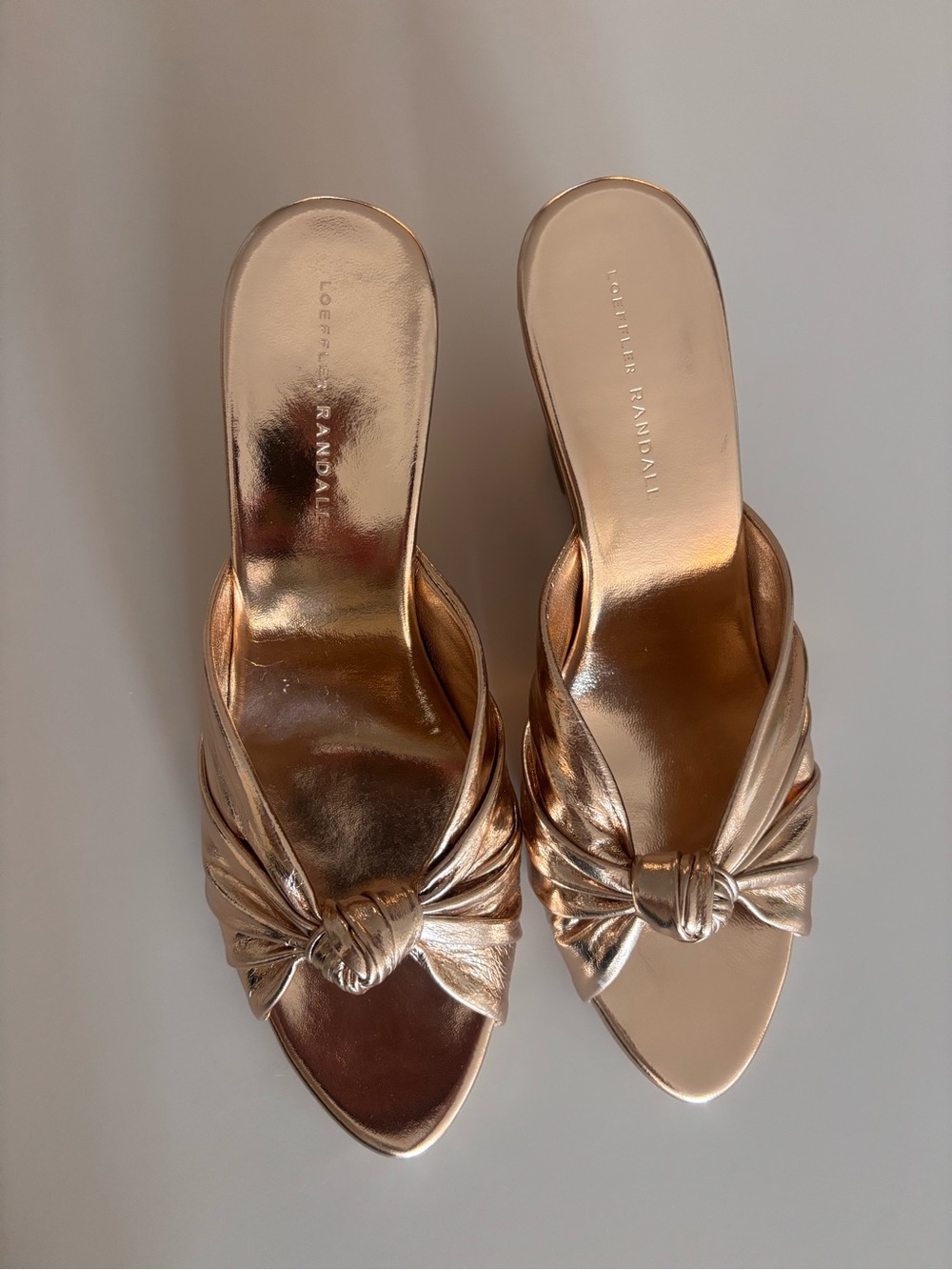 Loeffler Randall Metallic Rose Gold Knotted Slide Mules